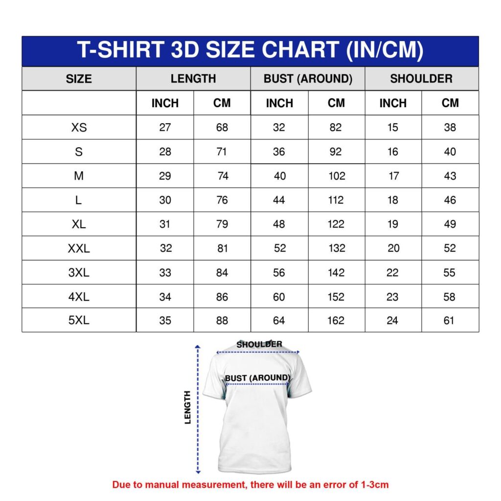 Size Chart Vesles2014S 3D T Shirt