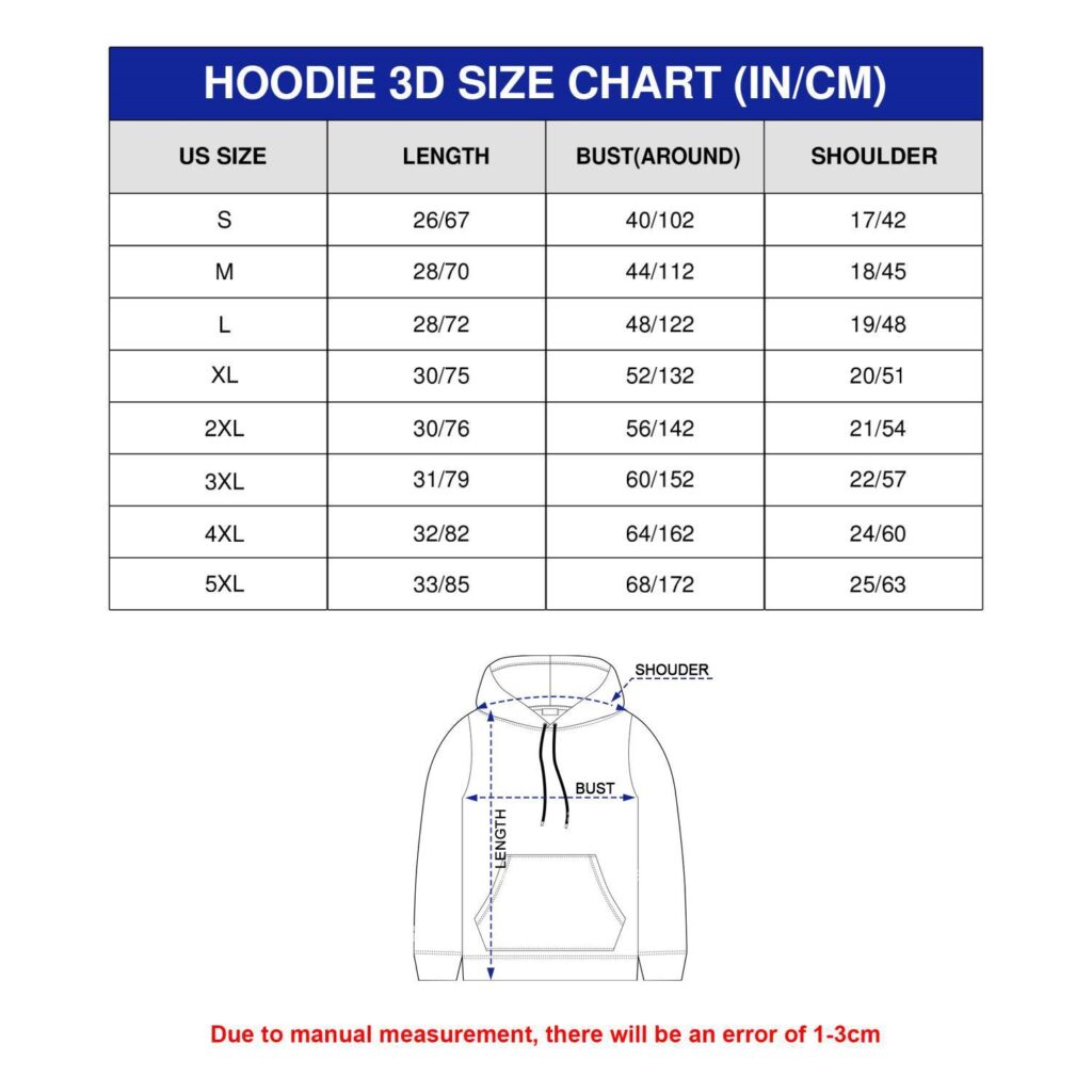 Size Chart Vesles2014S Hoodie 3D