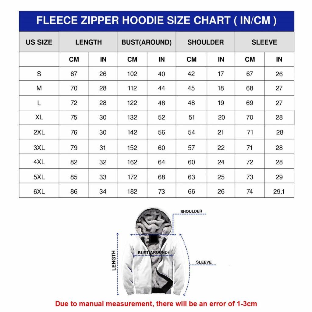 Size Chart Vesles2014S Zip Flecee Hoodie